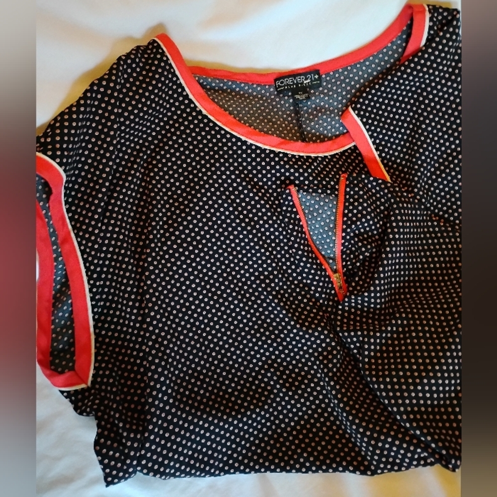 Short Sleeve Pink Orange Trimmed Black Top From Forever 21 Size 1X